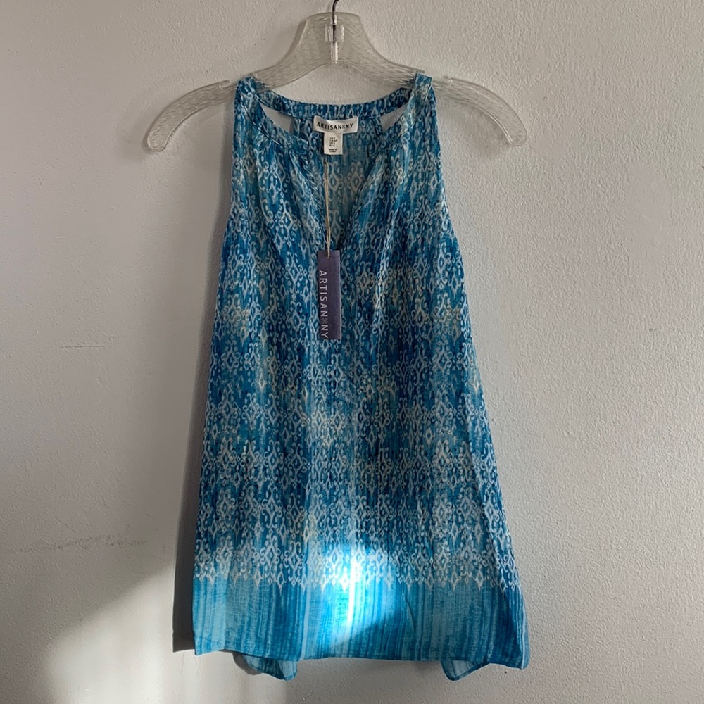 NWT Artisan NY Watery Blue Ikat Tank Blouse